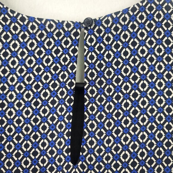 Three Eighty-Two Sleeveless Shift Mini High-Low Geo Print Tank Medium Black Blue - Picture 3 of 8